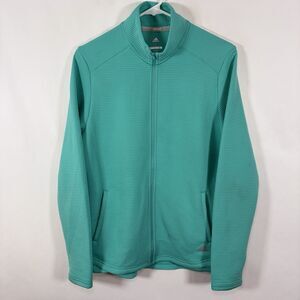 Adidas Golf Full Zip Jacket Womens Large Teal Blue Ribbed Pockets Performance